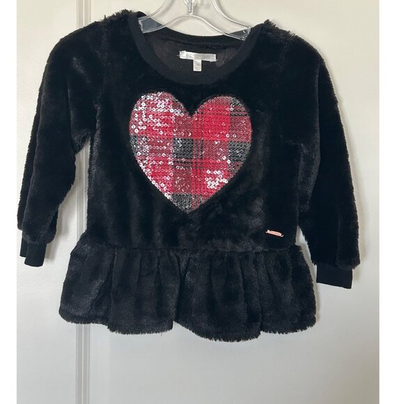 Black Furry Tahari Girls Tunic With Sequined Plaid Heart Design 4T - Picture 2 of 7